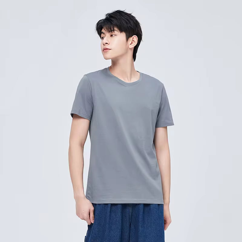Summer Cotton T Shirts Men 2025 Simple O Neck Stretch Solid New Tops Clothing Casual Tshirt Man Streetwear Cool Tee Shirts