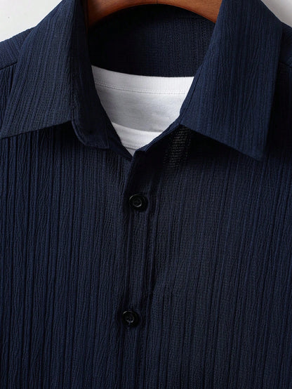 Manfinity Homme Men Solid Button Front Shirt & Plain Drawstring Waist Shorts without Tee, Going Out, Cozy Outfits, Formal