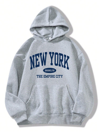 INAWLY Letter Graphic Kangaroo Pocket Drawstring Thermal Lined Hoodie,Long Sleeve Tops