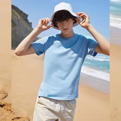 Summer Cotton T Shirts Men 2025 Simple O Neck Stretch Solid New Tops Clothing Casual Tshirt Man Streetwear Cool Tee Shirts