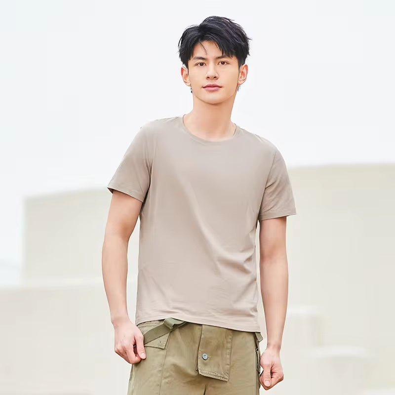 Summer Cotton T Shirts Men 2025 Simple O Neck Stretch Solid New Tops Clothing Casual Tshirt Man Streetwear Cool Tee Shirts
